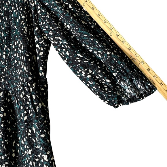 Black Teal White Animal Print Tiered Midi Dress Women's Size 1X Ballon Sleeve - Picture 13 of 13